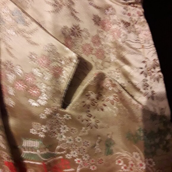 Fabulous Vintage Embroidered Gold Silk Cocktail Sheath Wiggle Dress 50s 60s - Picture 8 of 9